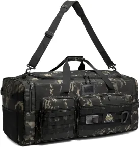135L Large Military Tactical Duffle Bag, Travel Weekender Bag for Men Women, Sports Gym Bag with Insulated Pocket & Adjustable Strap, Black Camo