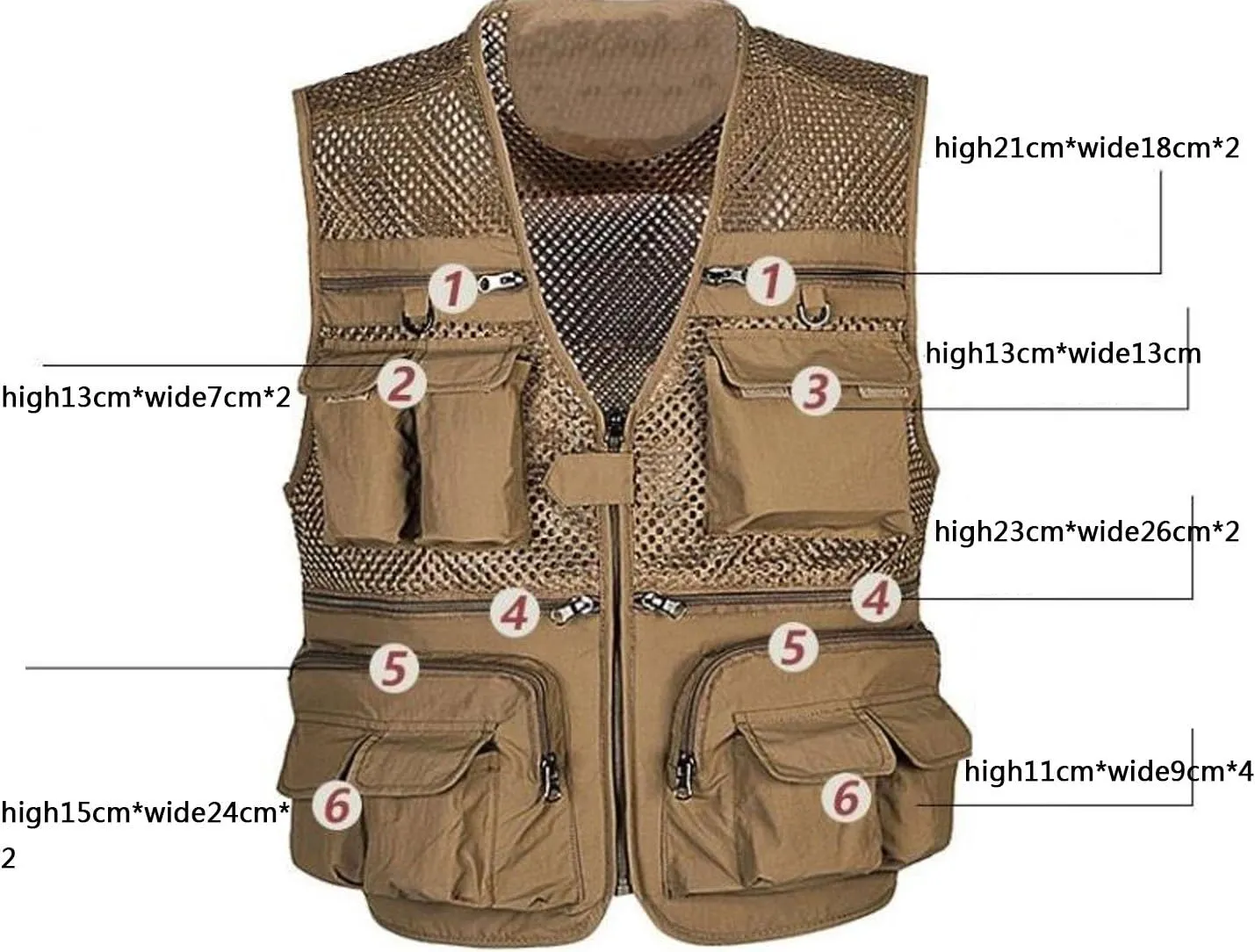 Flygo Men's Fishing Vest Utility Lightweight Outdoor Travel Safari Photo Cargo Vest with 16 Pockets