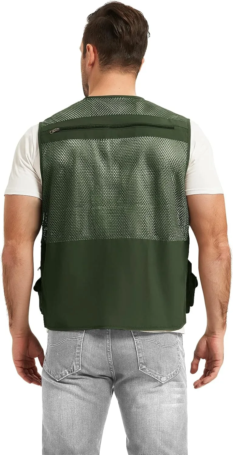 Flygo Men's Fishing Vest Utility Lightweight Outdoor Travel Safari Photo Cargo Vest with 16 Pockets