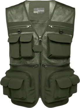 Flygo Men's Fishing Vest Utility Lightweight Outdoor Travel Safari Photo Cargo Vest with 16 Pockets