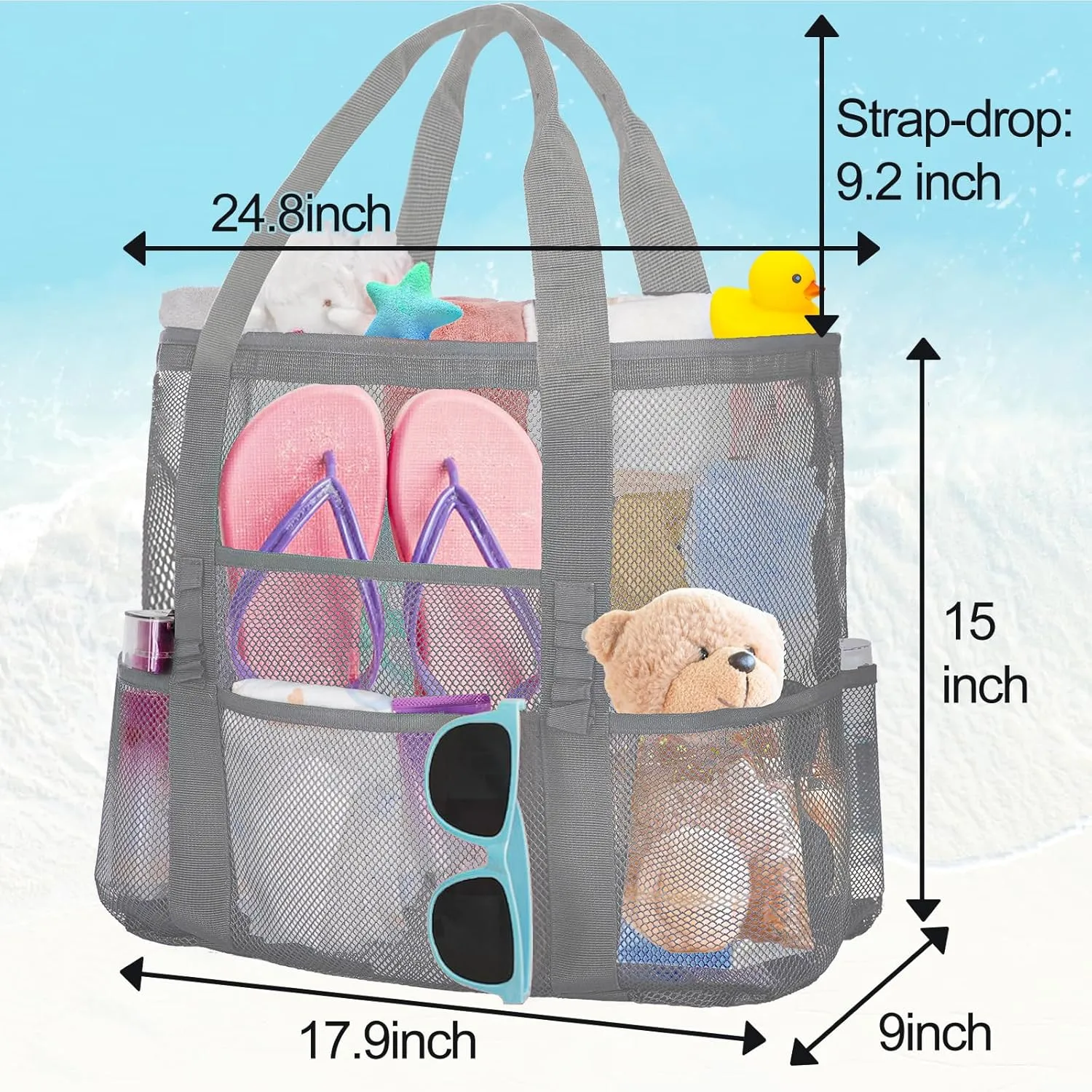 Mesh Beach Bags for Women - Plus Waterproof Sandproof Tote Bag