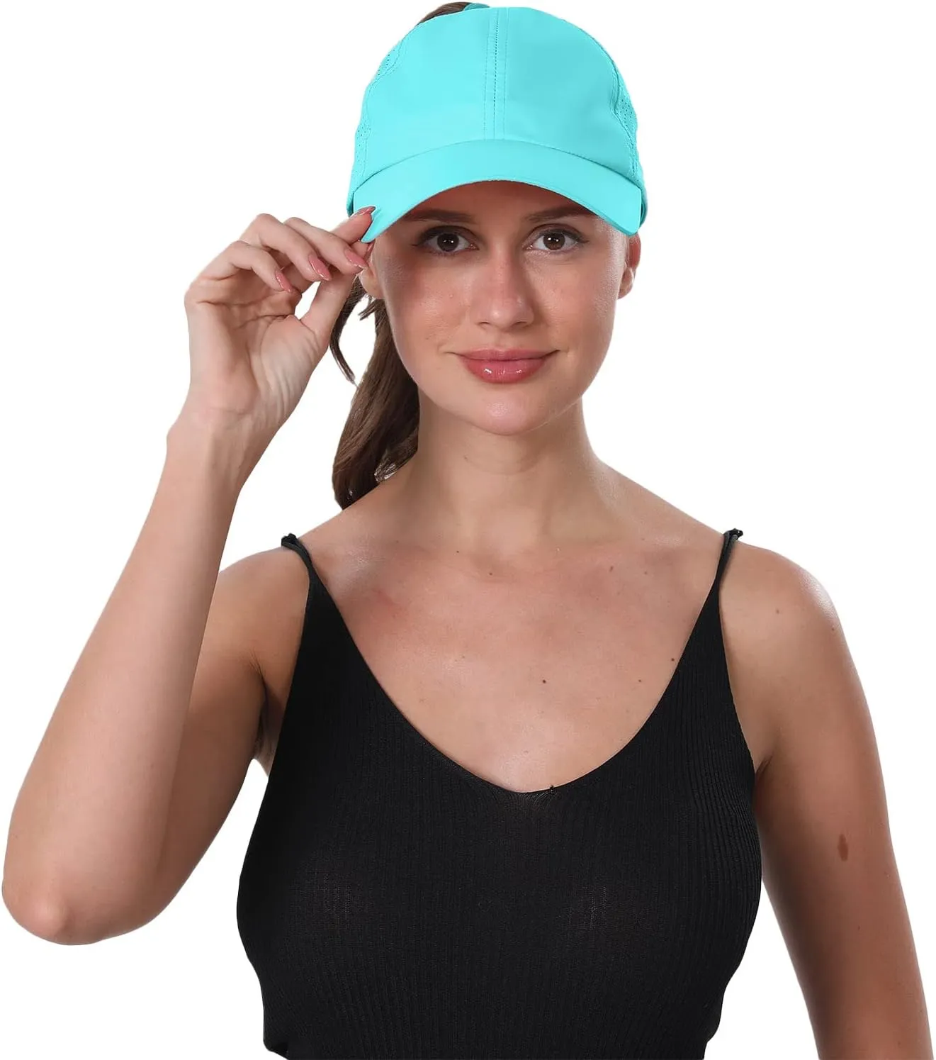 New Upgraded Women Backless Baseball Cap High Ponytail Snapback Curl Caps Adjustable High Messy Bun Ponycap