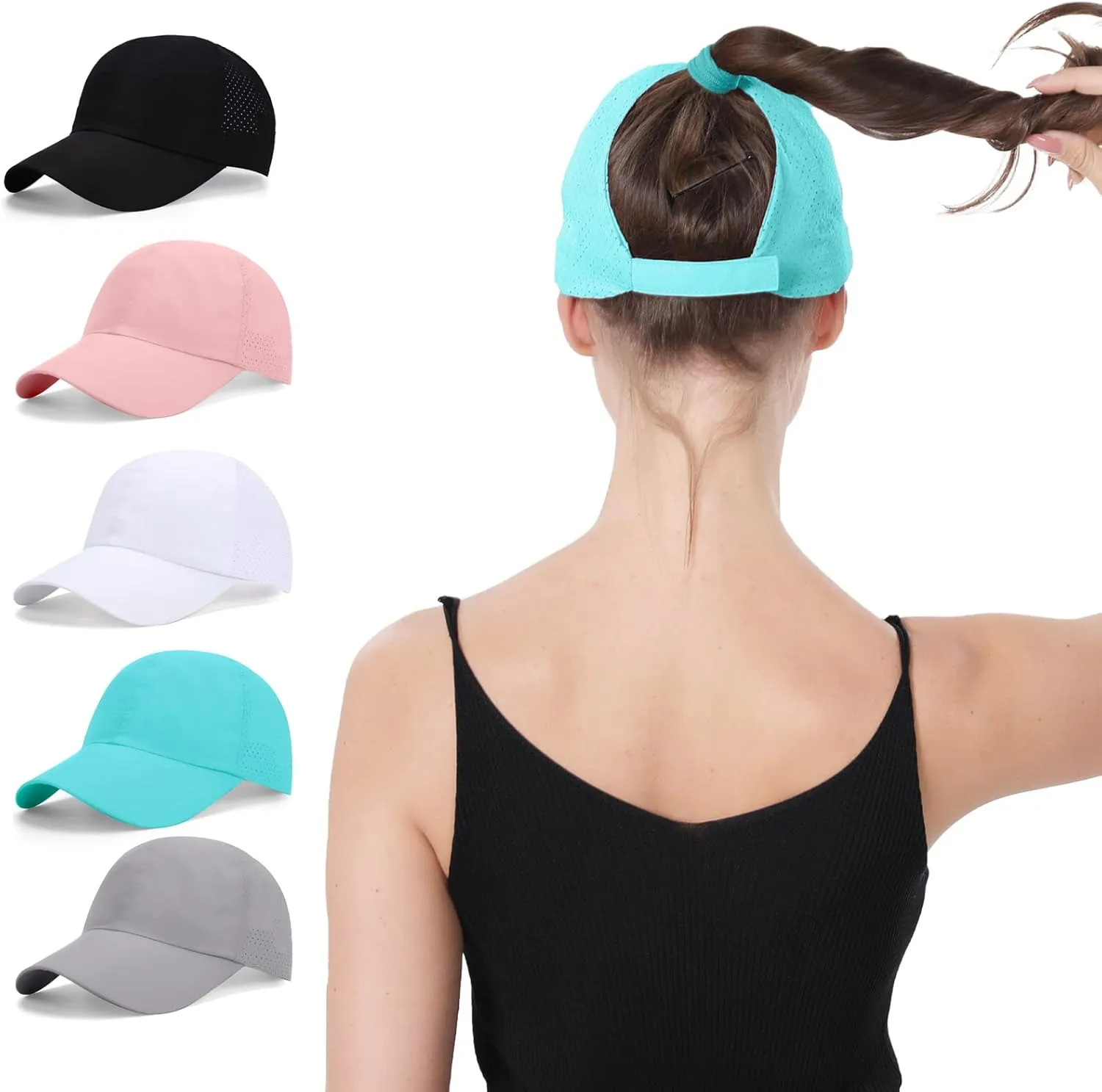 New Upgraded Women Backless Baseball Cap High Ponytail Snapback Curl Caps Adjustable High Messy Bun Ponycap
