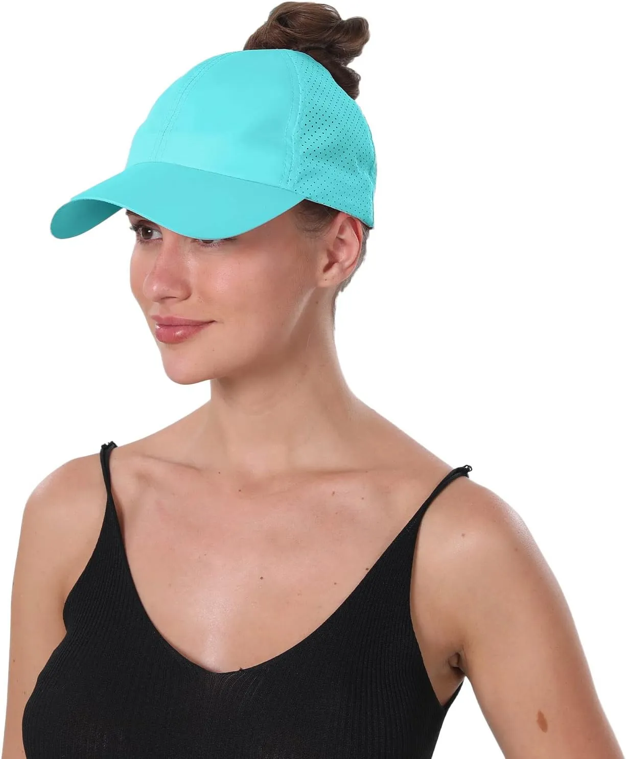 New Upgraded Women Backless Baseball Cap High Ponytail Snapback Curl Caps Adjustable High Messy Bun Ponycap