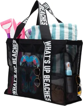 Primo Lines 31L Extra Large Beach Bags 23x17x8 Mesh Beach Bag with Zipper, XL Mesh Tote Bag for Women Family Trip Women