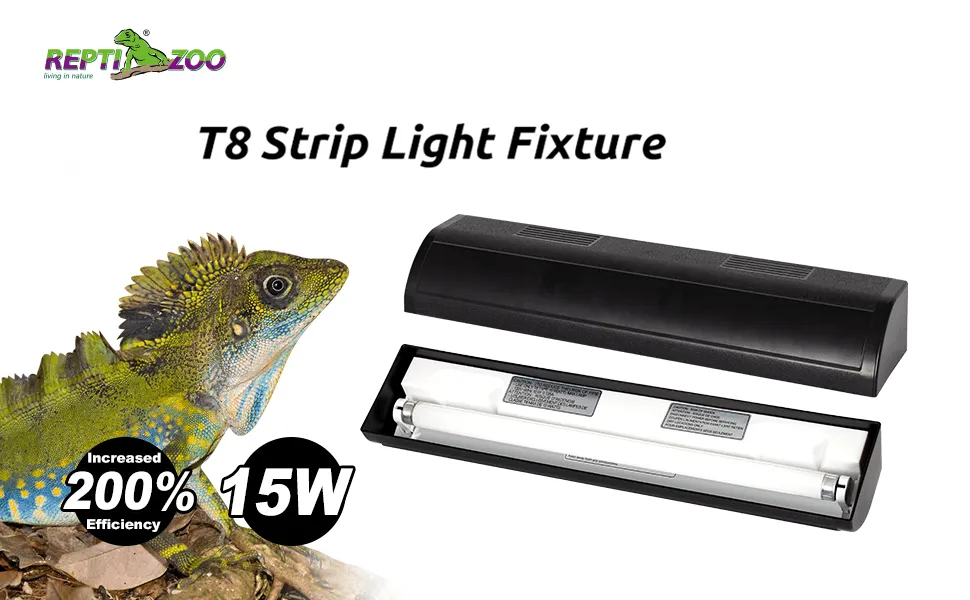 REPTI ZOO Reptile Terrarium Hood Tropical Desert T8 Strip Light Fixture with 18 Inch UVB Lamp Bulb 15 Watt(Include), ETL Certified