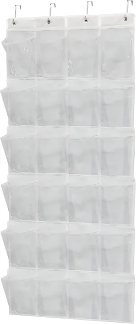 Simple Houseware 24 Pockets Large Clear Pockets Over The Door Hanging Shoe Organizer, White (56" x 22.5")
